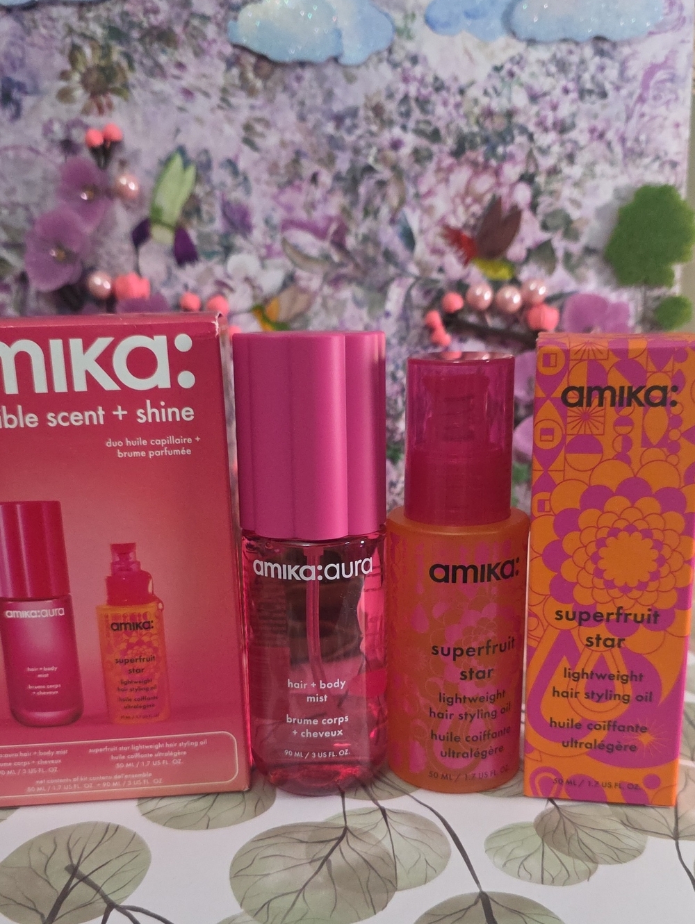 amika Pink Aura Hair + Superfruit Star Orange Styling Oil Duo